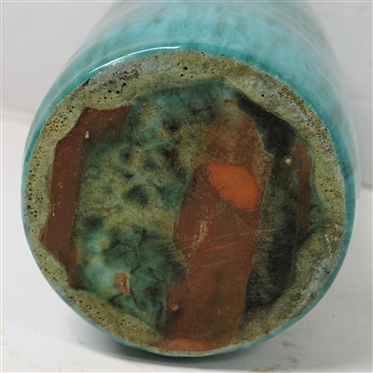 NC Art Pottery Cylinder Vase with Turquoise Variegated Glaze - Attributed to The Cole Family - Seagrove, NC-  Vase is 10 1/2 Tall 