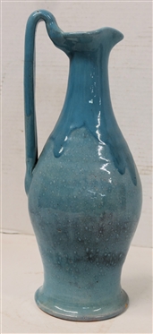 North State Pottery Rebecca Pitcher - Blue Glaze - Handmade by North State Pottery - Sanford, NC - 1939 - 1959 - Pitcher is 13 1/4 Tall - Small Glaze Flake Near Bottom Edge