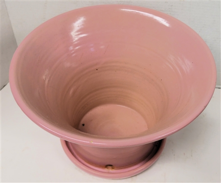 North Carolina Art Pottery Planter with Pink Glaze - Attached Saucer - Planter is 9 tall 13 1/2 Across