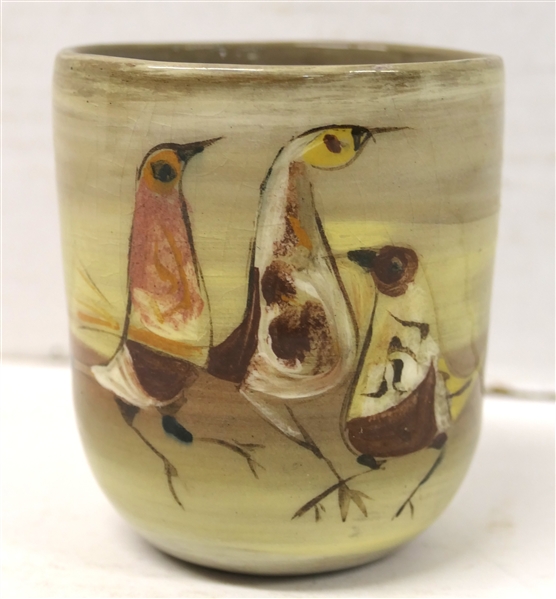 Pillin Art Pottery Cup with Hand Decorated - 3 Birds - Signed on Bottom - Cup is 3 1/2" Tall - Pillin Pottery  - Los Angeles California, Polia (1909 - 1902) and William (1910 - 1985) Pillin
