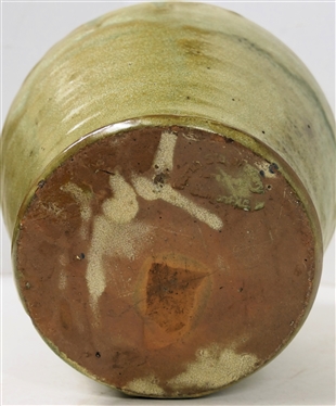 Large North State Pottery Vessel - Light Green and Brown Glaze - Vase Measures 10 tall 7 Across Top - Stamped North State Pottery - Sanford, NC - 1926 - 1938 Stamp - Small Chip in Top Edge 