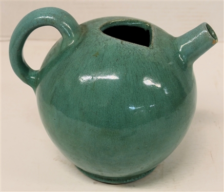 NC Art Pottery Ball Tea Pot - Turquoise Glaze - Round Spout - Pot Measures 7 Tall to Top of Handle - 9 Across (Spout to Handle) - Small Chips At Spout 