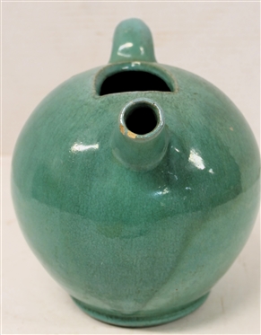 NC Art Pottery Ball Tea Pot - Turquoise Glaze - Round Spout - Pot Measures 7 Tall to Top of Handle - 9 Across (Spout to Handle) - Small Chips At Spout 