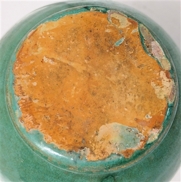 NC Art Pottery Ball Tea Pot - Turquoise Glaze - Round Spout - Pot Measures 7 Tall to Top of Handle - 9 Across (Spout to Handle) - Small Chips At Spout 