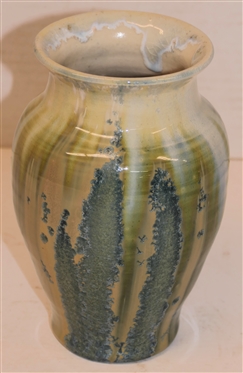 Outstanding Early 1930''s Pisgah Forest Crystalline Vase - White Glaze Background with Blue and Green Crystalline Glaze - Vase is 6 3/4 Tall 