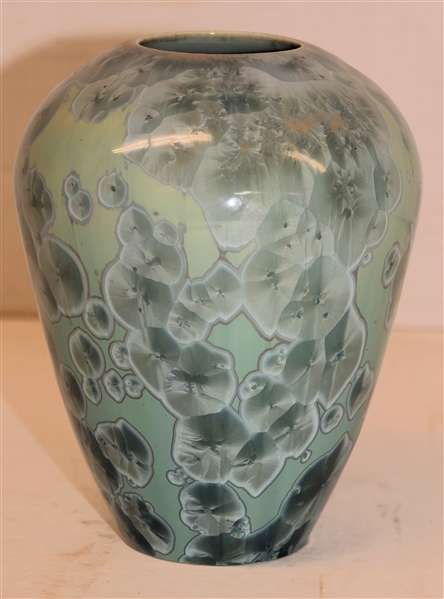 Beautiful Light Sage Green Crystalline Art Pottery Vase - Signed Wilson on Bottom - Vase is 5 1/4" Tall 