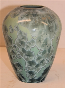Beautiful Light Sage Green Crystalline Art Pottery Vase - Signed Wilson on Bottom - Vase is 5 1/4 Tall 