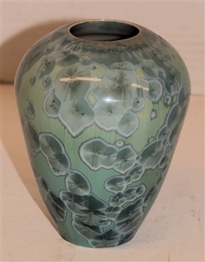 Beautiful Light Sage Green Crystalline Art Pottery Vase - Signed Wilson on Bottom - Vase is 5 1/4 Tall 