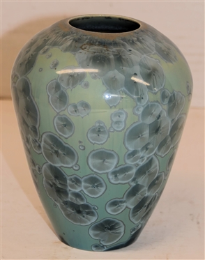 Beautiful Light Sage Green Crystalline Art Pottery Vase - Signed Wilson on Bottom - Vase is 5 1/4 Tall 