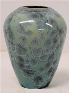 Beautiful Light Sage Green Crystalline Art Pottery Vase - Signed Wilson on Bottom - Vase is 5 1/4 Tall 