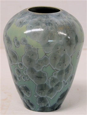 Beautiful Light Sage Green Crystalline Art Pottery Vase - Signed Wilson on Bottom - Vase is 5 1/4 Tall 
