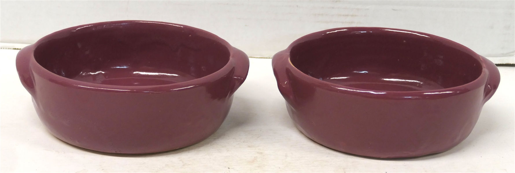 Pair of Bybee KY - 1967 Pottery Dishes with Handles - Mulberry Pink / Mauve Glaze -Signed on Bottoms Bybee KY 67 - BB -  Each Dish is 2 1/2" Tall 6 1/2" Across