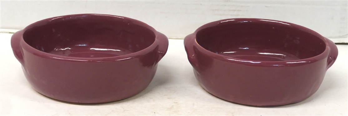 Pair of Bybee KY - 1967 Pottery Dishes with Handles - Mulberry Pink / Mauve Glaze -Signed on Bottoms Bybee KY 67 - BB -  Each Dish is 2 1/2 Tall 6 1/2 Across