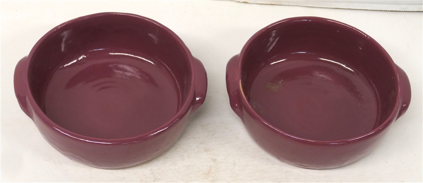 Pair of Bybee KY - 1967 Pottery Dishes with Handles - Mulberry Pink / Mauve Glaze -Signed on Bottoms Bybee KY 67 - BB -  Each Dish is 2 1/2 Tall 6 1/2 Across