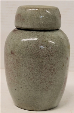 Jugtown Ware NC Pottery Urn with Cup Lid - Gray and Maroon Glaze - Urn is 6 3/4 Tall with Lid - Stamped on Underside 