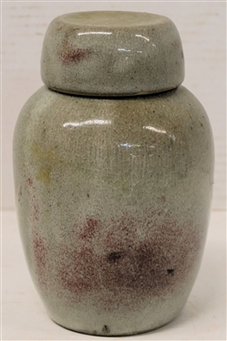 Jugtown Ware NC Pottery Urn with Cup Lid - Gray and Maroon Glaze - Urn is 6 3/4 Tall with Lid - Stamped on Underside 
