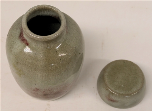 Jugtown Ware NC Pottery Urn with Cup Lid - Gray and Maroon Glaze - Urn is 6 3/4 Tall with Lid - Stamped on Underside 