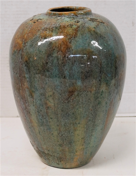 R.M.E. South 1928 Artist Signed and Dated Large Art Pottery Vase - Beautiful Blue Green and Brown Glazes - Nice Ovoid Form - Vessel is 11" Tall - Signature Incised in Bottom 