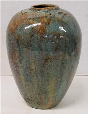 R.M.E. South 1928 Artist Signed and Dated Large Art Pottery Vase - Beautiful Blue Green and Brown Glazes - Nice Ovoid Form - Vessel is 11 Tall - Signature Incised in Bottom 