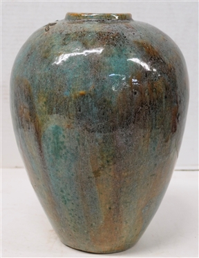 R.M.E. South 1928 Artist Signed and Dated Large Art Pottery Vase - Beautiful Blue Green and Brown Glazes - Nice Ovoid Form - Vessel is 11 Tall - Signature Incised in Bottom 