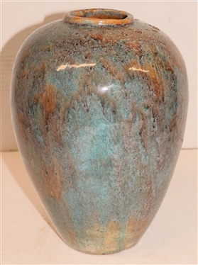 R.M.E. South 1928 Artist Signed and Dated Large Art Pottery Vase - Beautiful Blue Green and Brown Glazes - Nice Ovoid Form - Vessel is 11 Tall - Signature Incised in Bottom 