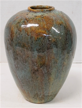 R.M.E. South 1928 Artist Signed and Dated Large Art Pottery Vase - Beautiful Blue Green and Brown Glazes - Nice Ovoid Form - Vessel is 11 Tall - Signature Incised in Bottom 