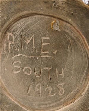 R.M.E. South 1928 Artist Signed and Dated Large Art Pottery Vase - Beautiful Blue Green and Brown Glazes - Nice Ovoid Form - Vessel is 11 Tall - Signature Incised in Bottom 