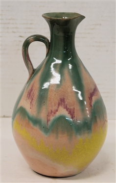 A.R. Cole / Rainbow Pottery North Carolina Pottery Pitcher - Green, Purple, and Yellow Rainbow Glaze - Pitcher Measures 7 1/2 Tall - Unsigned 