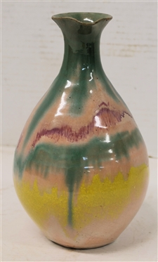 A.R. Cole / Rainbow Pottery North Carolina Pottery Pitcher - Green, Purple, and Yellow Rainbow Glaze - Pitcher Measures 7 1/2 Tall - Unsigned 
