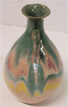 A.R. Cole / Rainbow Pottery North Carolina Pottery Pitcher - Green, Purple, and Yellow Rainbow Glaze - Pitcher Measures 7 1/2 Tall - Unsigned 