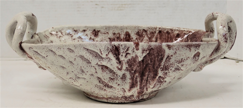 Large A.R. Cole Sanford, N.C. Pottery Bowl - Oval with Double Handles - White and Maroon Glazes - Bowl is 4 tall Not Including Handles - 12 by 8 - Stamped on Bottom 