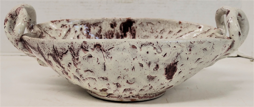Large A.R. Cole Sanford, N.C. Pottery Bowl - Oval with Double Handles - White and Maroon Glazes - Bowl is 4 tall Not Including Handles - 12 by 8 - Stamped on Bottom 