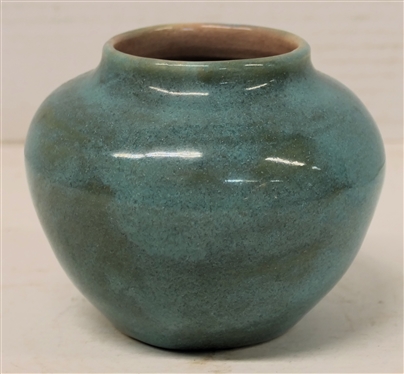 1950 Pisgah Forest Small Vase / Vessel - Turquoise Glaze with Pink Glazed Interior - Vase is 4 Tall - Stamped 1950 Pisgah Forest 