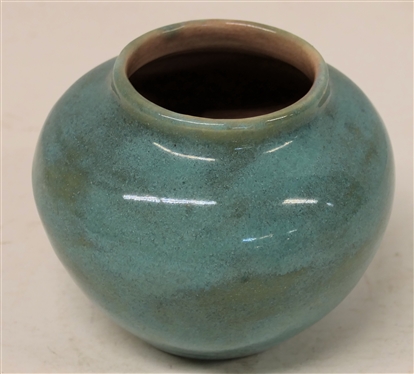1950 Pisgah Forest Small Vase / Vessel - Turquoise Glaze with Pink Glazed Interior - Vase is 4 Tall - Stamped 1950 Pisgah Forest 