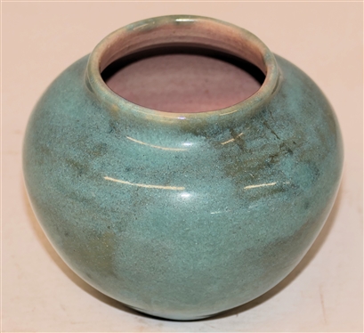 1950 Pisgah Forest Small Vase / Vessel - Turquoise Glaze with Pink Glazed Interior - Vase is 4 Tall - Stamped 1950 Pisgah Forest 