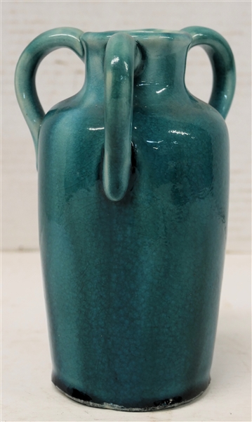 Pisgah Forest Blue Crackle Glaze 3 Handled Vase - 6 1/2" Tall - Pisgah Forest Mark on Bottom 