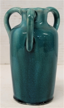 Pisgah Forest Blue Crackle Glaze 3 Handled Vase - 6 1/2 Tall - Pisgah Forest Mark on Bottom 