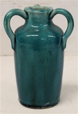 Pisgah Forest Blue Crackle Glaze 3 Handled Vase - 6 1/2 Tall - Pisgah Forest Mark on Bottom 