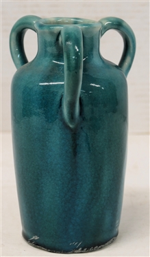 Pisgah Forest Blue Crackle Glaze 3 Handled Vase - 6 1/2 Tall - Pisgah Forest Mark on Bottom 