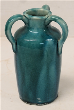 Pisgah Forest Blue Crackle Glaze 3 Handled Vase - 6 1/2 Tall - Pisgah Forest Mark on Bottom 