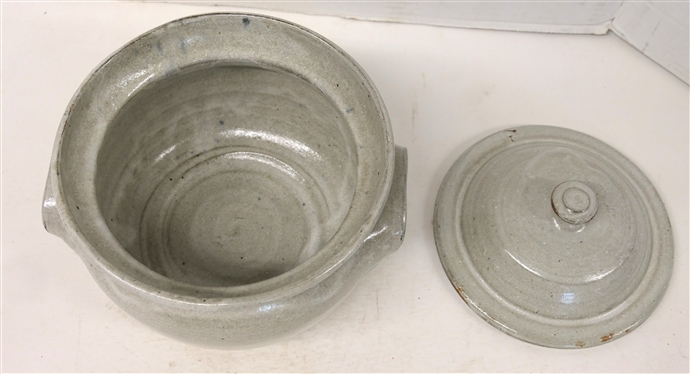 Teague 1982 Pottery Dish with Lid - Light Gray Glaze - Signed 82 Teague HBG on Bottom - Dish Measures 5 1/2 Tall 8 1/2 Across