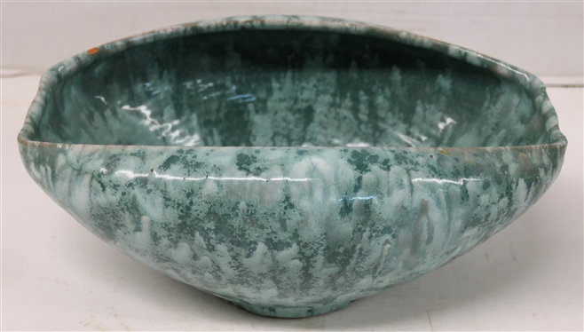 Oblong Rolled Edge NC Art Pottery Bowl - Attributed to The Cole Family - Light and Dark Green Glaze - Bowl is 4 3/4 Tall 11 by 7 - Small Flake in Glaze on Top Edge