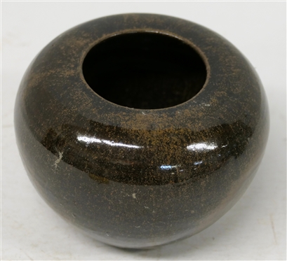 A.R. Cole Pottery Sanford, N.C. Small Vase - Mirror Black Variegated Glaze - Stamped on Bottom - Vase is 3 3/4 Tall 4 1/2 Across