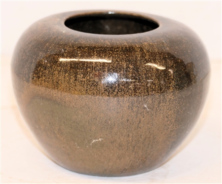 A.R. Cole Pottery Sanford, N.C. Small Vase - Mirror Black Variegated Glaze - Stamped on Bottom - Vase is 3 3/4 Tall 4 1/2 Across