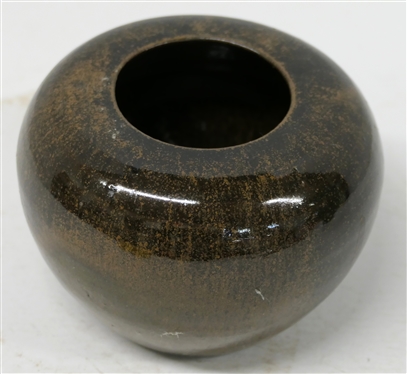 A.R. Cole Pottery Sanford, N.C. Small Vase - Mirror Black Variegated Glaze - Stamped on Bottom - Vase is 3 3/4 Tall 4 1/2 Across