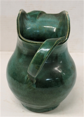 1930''s Van Cleve Pottery Double Handled Art Pottery Fan Style Vase Green Variegated Glaze -Van Cleve Pottery Hackettstown, N.J. - Vase is 8 1/4 Tall 9 Wide
