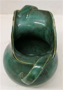 1930''s Van Cleve Pottery Double Handled Art Pottery Fan Style Vase Green Variegated Glaze -Van Cleve Pottery Hackettstown, N.J. - Vase is 8 1/4 Tall 9 Wide