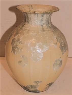 Larger Phil Morgan 1989 Crystalline Art Pottery Vase - Creamy White with Frosty Blue Crystals - Vase is 9 Tall - Signed and Dated ''89 on Bottom