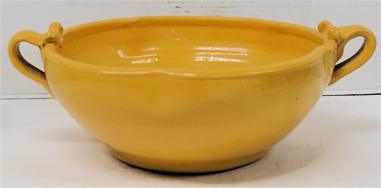 Large Yellow North Carolina Art Pottery Double Handled Bowl - Bright Sunny Yellow Glaze - Double Handles - Pinched Sides - Bowl is 5 Tall 12 Across - Not Including Handles - Some Small Glaze...