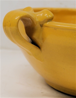 Large Yellow North Carolina Art Pottery Double Handled Bowl - Bright Sunny Yellow Glaze - Double Handles - Pinched Sides - Bowl is 5 Tall 12 Across - Not Including Handles - Some Small Glaze...